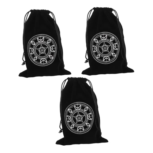 GALPADA 3 Stück Teiliges Tarot Karten Aufbewahrungsbeutel aus Hochwertigem mit Muster Praktische Kordelzug Taschen für Orakelkarten Vielseitiger Tarot Organizer in Schwarz von GALPADA