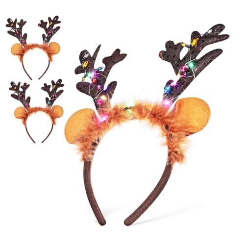 GALPADA 3 Stück Teiliges Weihnachts Haarreif mit Glitzer Rentiergeweih Lustiges Kostümzubehör für Partys Karneval und Feiertage Bequem und Leicht für Fotos und Cosplay von GALPADA