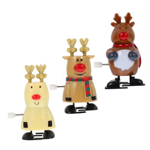 GALPADA 3 Stück Teiliges Weihnachts mit Aufziehfunktion Bunte Kunststoff Figuren Santa Gelber und Brauner Rentier als Kinderparty und Weihnachtsdeko von GALPADA