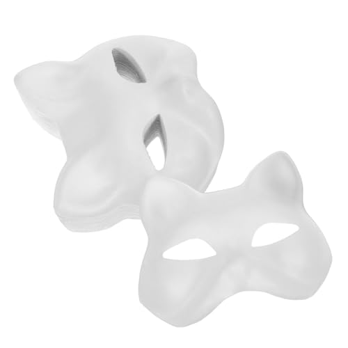 GALPADA 30 Stück Teiliges Weiße Katzenmasken zum Bemalen DIY Blanko Papiermasken für Handbemalbare Tiermasken für Halloween Party und Kreativspaß von GALPADA