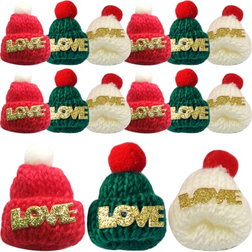 GALPADA 36 Stück Teiliges Mini Strickmützen aus Wollgarn Bunte Weihnachtsmützen für DIY Basteln Puppenzubehör und Weinflaschendeko Weihnachtliche Mini Hüte in Rot Grün und Weiß Leichte von GALPADA