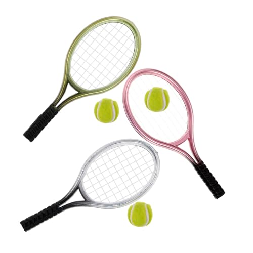GALPADA 3Sätze Mini Tennisracket Schlüsselanhänger Puppenzubehör Dekorative Miniaturtennis Für Mini Häuser Leichtes Kunststoffmaterial Für Kreative Deko von GALPADA