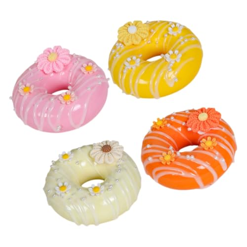 GALPADA 4 STÜCKE Teiliges Künstliche Donuts aus Flexiblem PVC Realistische Deko für Fotografie Party und Vitrinen Lebensechte Dessert Attrappen in Gelb Weiß Orange Rosa von GALPADA