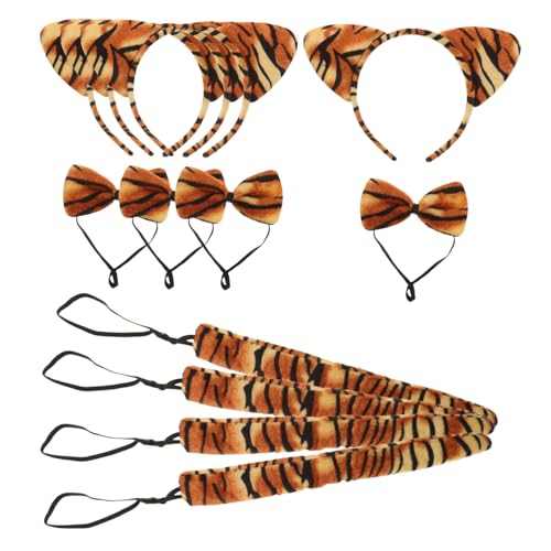 GALPADA 4 Sätze Tiger Kostüm Set Teilig mit Haarband Tigerohren und Fliege Leichtes Komfortables Tierkostüm Zubehör für Fasching Karneval Cosplay und Kostümparty von GALPADA
