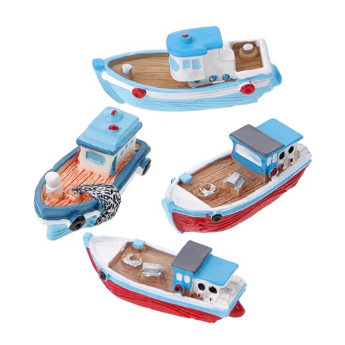 GALPADA 4 Stück Fischerboot Ornamente Aus Kunstharz Für Partys Winzige Realistische Modellfiguren Gartenspielzeug Boot Dekoration Mini Meeresboote Nautische Boote Kleines Boot von GALPADA