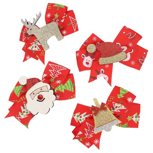 GALPADA 4 Stück Geweih Haarspange Weihnachtshaarspange Kinderhaarclip Weihnachtsdekoration haarschmuck Feiertagshaarclip Haarnadel-Kopfschmuck mit Schleife Neuheit Haarspangen Schwamm rot von GALPADA