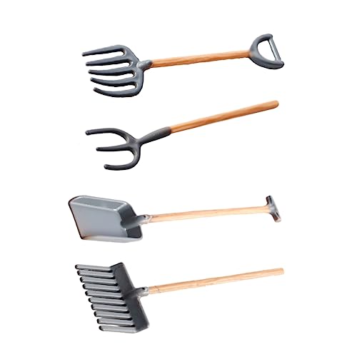 GALPADA 4 Stück Miniatur Gartenwerkzeug Set für Puppenhäuser Teiliges Set mit Schaufel und Rechen für DIY Projekte Rustikales Design für Kreative Gartenideen von GALPADA