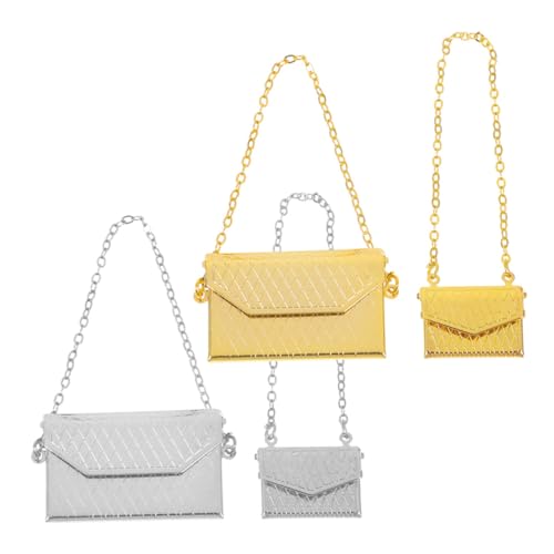 GALPADA 4 Stück Puppenhaus Miniatur Metall Handtaschen Kleine Realistische Puppentaschen in Silber und Gold Puppenzubehör für Kreatives und Dekoration von GALPADA