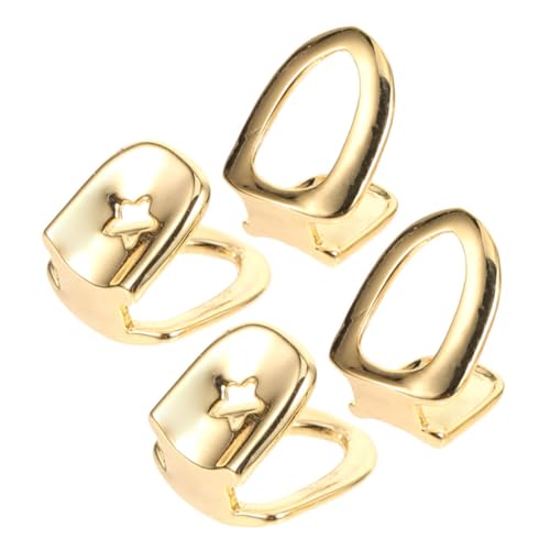 GALPADA 4 Stück Teiliges Goldene Einzelzahn Mundgrills aus Metall Dekorative Fake Grills für Erwachsene Langlebige Kupfer Zahnkappen Realistisch Aussehende Hip Hop und Cosplay Zubehör von GALPADA