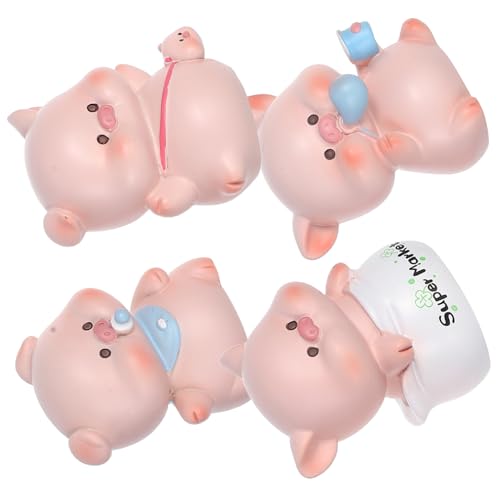 GALPADA 4 Stück Teiliges Harz Schweinchen Deko Miniatur Figuren Auto Innenraum Büro Tisch Dekoration Realistisch Detailreich Langlebig für Garten Puppenhaus Cake Topper von GALPADA