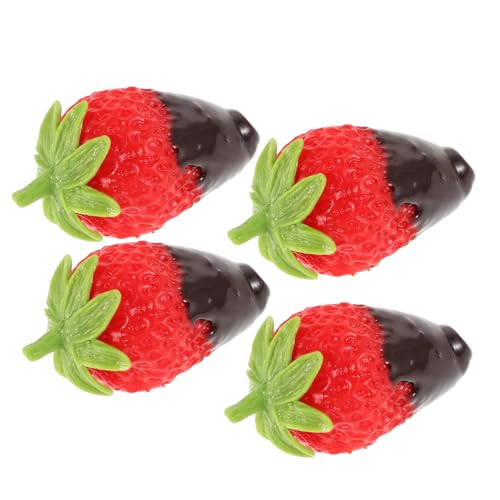 GALPADA 4 Stück Teiliges Künstliche Erdbeeren mit Schokoladen Dip Realistische Dekorationen für Zuhause Küche Party Vielseitige Fotografie Requisiten Lebensechte Fruchtornamente von GALPADA
