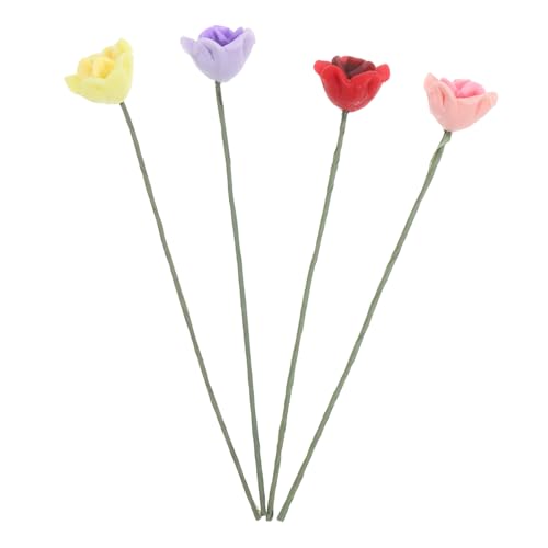 GALPADA 4 Stück Teiliges Mini Rosen Künstliche Miniatur Blumen Deko für Puppenhaus Mikro Landschaft Natürliche Kleine Deko Blumen Kunsthandwerk von GALPADA