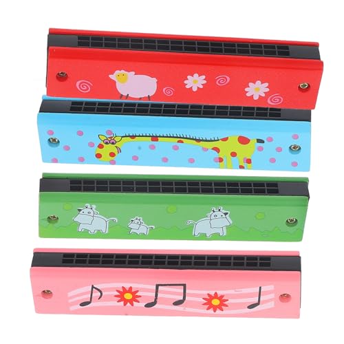 GALPADA 4 Stück Teiliges Mundharmonikas Holz Harmonikas für Anfänger Tragbares Musikinstrument für Kleinkinder Geeignet für Schule und Freizeit Giraffe Noten Kuh Schaf von GALPADA