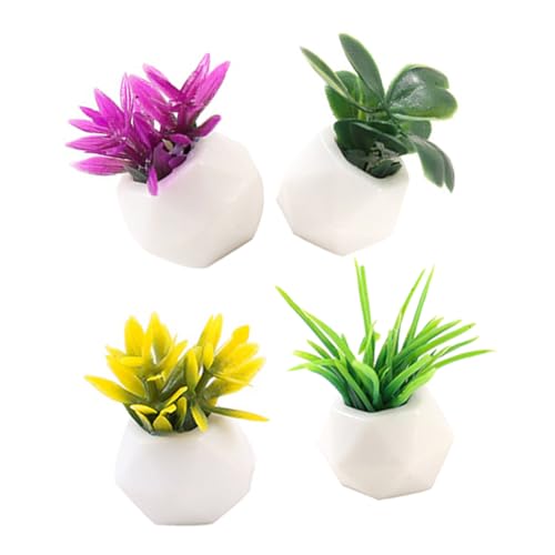 GALPADA 4 Stück Teiliges Puppenhaus Miniatur Topfpflanzen Realistische Mini Bonsai Deko Künstliche Pflanzen für Puppenhaus Mini Garten DIY Modell Landschaft Wohnkultur Desktop Ornamente von GALPADA