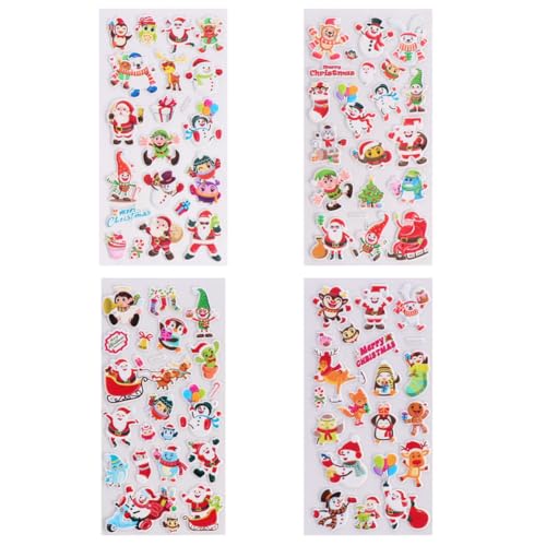GALPADA 4 Stück Weihnachtsaufkleber Cartoon Santa Claus Sticker Wiederverwendbar für Mädchen Jungen Party Deko Kreatives Basteln Weihnachten von GALPADA