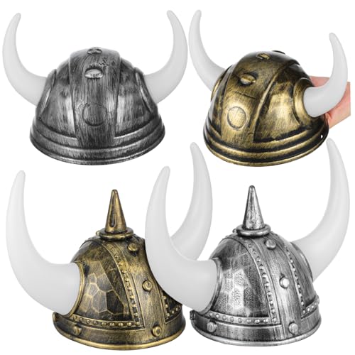 GALPADA 4 Stück Wikingerhelm mit Hörnern Wiederverwendbar Leicht Komfortabel Vielseitig für Halloween Karneval Cosplay und Schulaufführungen Langlebige Party Dekoration von GALPADA