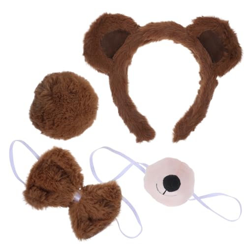 4-Teiliges Bären-Kostüm-Set Inklusive Plüsch-Ohr-Stirnband Mit Künstlicher Nase Und Fliege Niedliches Tier-Cosplay-Zubehör Kaffee von GALPADA