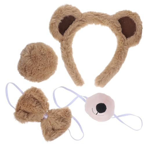 4-Teiliges Bären-Kostüm-Set Inklusive Plüsch-Ohr-Stirnband Mit Künstlicher Nase Und Fliege Niedliches Tier-Cosplay-Zubehör Khaki von GALPADA