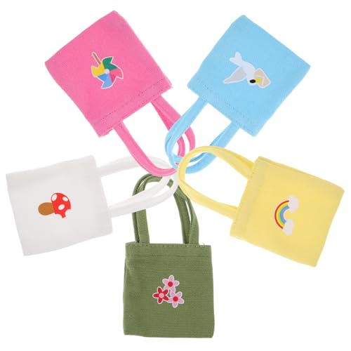 GALPADA 5 Stück Teiliges Bunte Mini Canvas Taschen für Puppenhaus Kleine Robuste Schultertaschen aus Segeltuch für Kreatives und Stilvolle Puppenkleidung von GALPADA