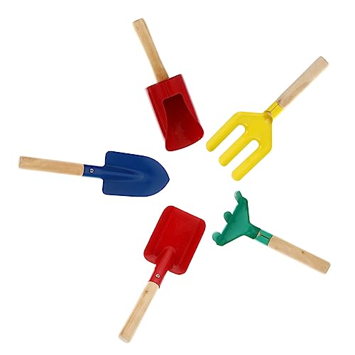 GALPADA 5 Stück Teiliges Gartenwerkzeug Set mit Holzgriff Kindersichere Schaufel und Harke Leichtes Gartenspielzeug für Jungen und Mädchen für Gemeinsames Pflanzen Freien Zufällige Farbe von GALPADA