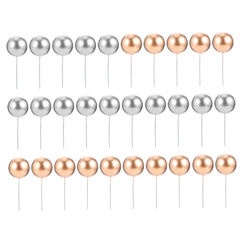 GALPADA 50 Stück Cake Picks Dekorative Schaumstoffkugeln in Silber und Gold Wiederverwendbare Dessert Topper mit Stiel für Torten und Cupcake Dekoration für Taufe Kommunion und von GALPADA