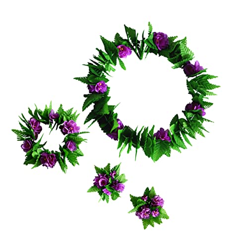 GALPADA 5St grüne Anzüge Luau-Party-Armbänder tropisches Party-Stirnband künstlicher Kranz Künstliche Blumengirlande tropischer Tänzer-Grasrock die Blumen Requisiten Hawaii Violett von GALPADA
