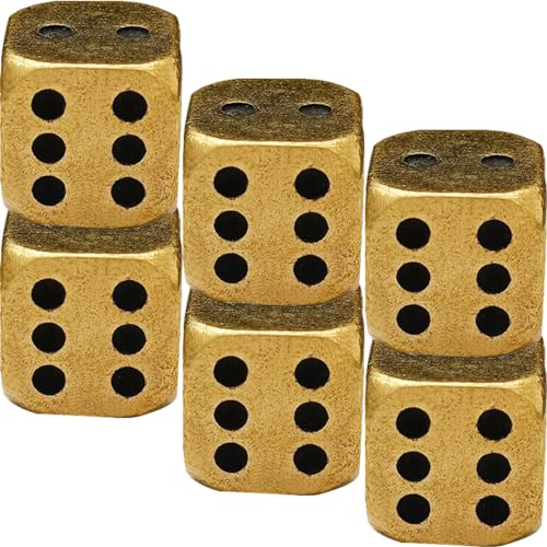 GALPADA 6 Stück Messingwürfel Würfel Für Und Erwachsene Requisitenwürfel Würfel Für Männer Kleine Nummerierte Würfel Seitliche Würfel Dekoration Retro Party Vintage Würfel von GALPADA