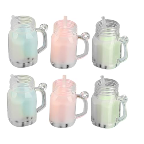 GALPADA 6 Stück Miniatur Milchtee Becher Modell Farbiges Resin Mini Getränke Dekoration Puppenhaus Zubehör Realistisches Design Langlebig von GALPADA