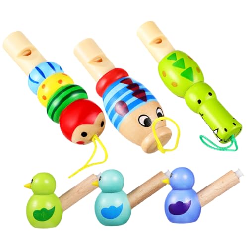 GALPADA 6 Stück Teiliges Holz Pfeifen mit Bunten Cartoon Tiermotiven Lustige Kinderpfeifen Leichte Glatte Oberfläche Spielerisches Musikspielzeug für Jungen und Mädchen Farblich Sortiert von GALPADA