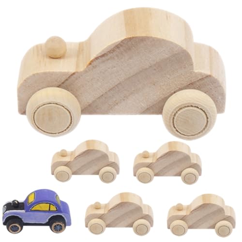 GALPADA 6 Stück Teiliges Holzspielzeug Auto zum Bemalen DIY Graffiti Malspielzeug Natürliche Holzautos für Kreative Bastelaktivitäten Fördert Feinmotorik und Vorstellungskraft von GALPADA