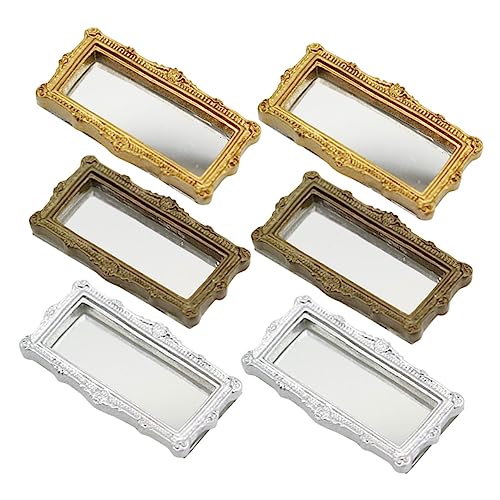 GALPADA 6 Stück Teiliges Miniatur-puppenhaus Spiegel Klassisch Gestaltete Kleine Spiegel in Bronze Silber und Gold Detailreiche Dekoration für Puppenhaus für Kreatives Rollenspiel von GALPADA