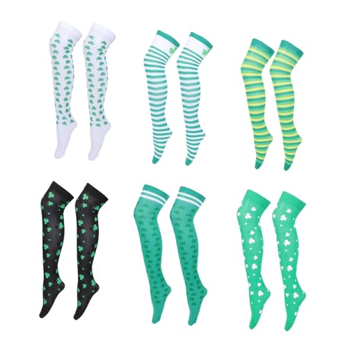 GALPADA 6paare Klee Strümpfe Strümpfe Verdicken Grünes Outfit Winterstrümpfe Für Damen Kleeblatt Socken Oberschenkelhohe Schlauchstrümpfe Kleeblatt-laufsocken Grüne Outfits Polyester Green von GALPADA