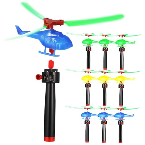 GALPADA 9Stücke Teiliges Fliegendes Hubschrauberspielzeug Handwirbelndes Outdoor für Gruppenaktivitäten Einfach zu Bedienendem Saitenlauncher von GALPADA