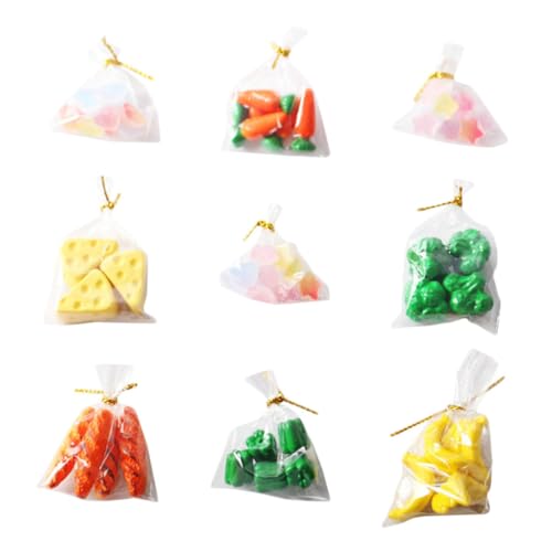 GALPADA 9Taschen Puppenhaus Zubehör mit Mini Essen Gemüse Süßigkeiten für Kreative Spielwelten für Kinderküche und Rollenspiele Detailgetreu und Sicher Verarbeitet von GALPADA
