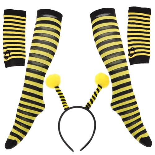 GALPADA Bienenkostüm mit Gestreiftem Strumpfband Weichem Bee Headband und Langen Handschuhen Hautfreundlich Detailreich für Mädchenspiele und Partycosplay von GALPADA