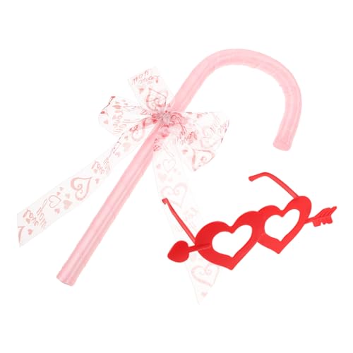 GALPADA Bogenkrücken Herzbrillen Cosplay Requisiten Candy Cane Costum Requisiten Valentinstag Sonnenbrille Bowknot Cane Prop Halloween Stoff rot von GALPADA