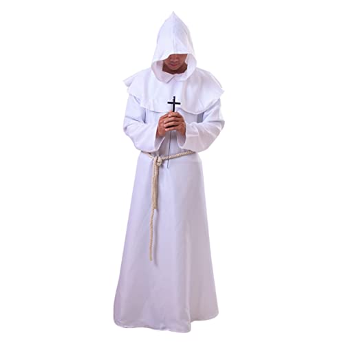 GALPADA Halloweenkostüm Zaubereruniform Cosplay-anzug Renaissance-priestergewand Zaubererrobe Kleider Weiß Halloween Mönchsgewand Mittelalterliches Mönchsgewand von GALPADA