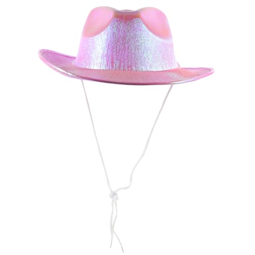GALPADA Cowgirl-Hut – Rosa Schillernder Cowboyhut Erwachsenengröße Breite Krempe Verstellbare Cowgirl-Partyhüte Für Frauen Junggesellenabschied Western-Party Verkleidung von GALPADA