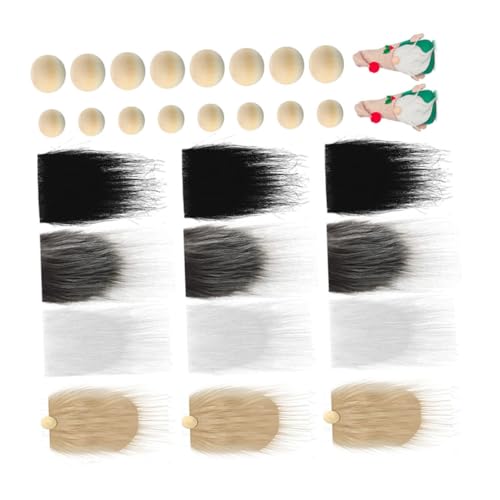 GALPADA DIY Material mit Kunstfell und Holzkugeln Bastelzubehör für Handgefertigte Wichtel Mehrfarbiges Bartpaket Weiß Schwarz Khaki Dunkelgrau für Weihnachts Partydekoration von GALPADA