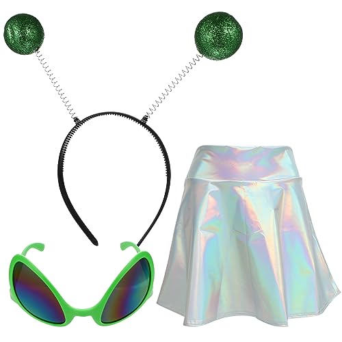 GALPADA Damen Metallic Rock Alien Gläser Alien Stirnband Antenna Ball Bopper Glänzender Holographischer Rock Mini Kleid Halloween Alien Kostüm für Mädchen Dame Erwachsene Kinder Kinder GALPADA Damen Metallic Rock Alien Gläser Alien Stirnband Antenna Ball Bopper Glänzender Holographischer Rock Mini Kleid Halloween Alien Kostüm für Mädchen Dame Erwachsene Kinder Kinder von GALPADA