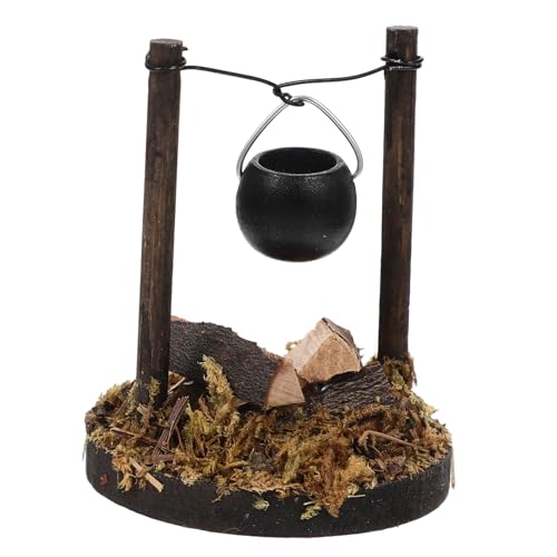 GALPADA Dekoratives Miniaturmodell Puppenhaus Miniaturherd Miniaturhaus Miniaturkessel Heimdekor DIY Puppenhausbedarf Miniatur Campingzubehör Material Garten Innenbereich Holz von GALPADA
