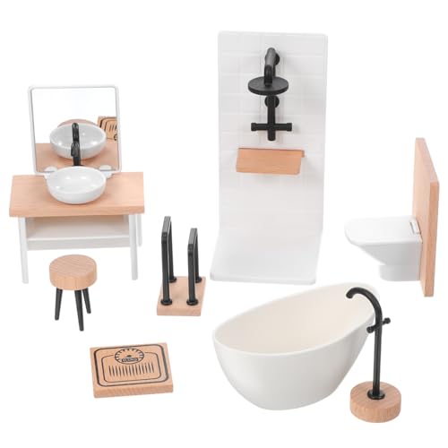 GALPADA Dollhouse Badezimmer Set Miniatur Puppenhaus Badewanne Toilette Waschbecken Holz Kunststoff Langlebig Sicher für Kreatives und Dekoration von GALPADA