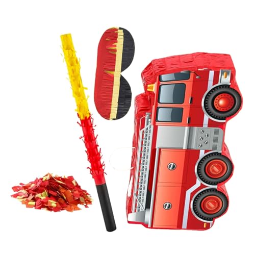 GALPADA Feuerwehr Party Piñata mit Augenbinde und Konfetti Bunte Feuerwehrfahrzeug Dekoration für Kindergeburtstag Interaktives Spiel für Jungen und Familienfeier von GALPADA