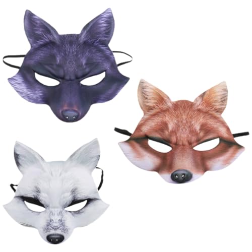 GALPADA Fuchs-Maske 3 Stück Halloween-Party-Maske Halbe Gesichtsmaske Cosplay-Tiermaske Fuchs-Schleier Make-Up-Maske Maskerade Cosplay-Kostüm-Zubehör von GALPADA