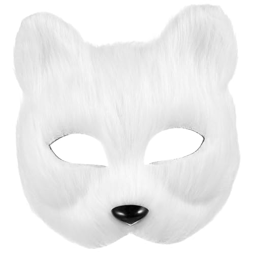 GALPADA Fuchs Maske Zubehör Pelzige Katzenmaske Fuchsmaske Flauschig Handwerk Therisches Realistische Katzenmaske Maskerademaske Für Frauen Kind Leer Flanell Weiß Geschenk von GALPADA