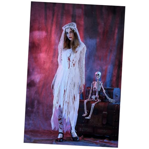 GALPADA Halloween Braut Kostüm Für Damen Unregelmäßiges Blutiges Hochzeitskleid Mit Schleier Weiß Für Halloween Und Cosplay Partys GALPADA Halloween Braut Kostüm Für Damen Unregelmäßiges Blutiges Hochzeitskleid Mit Schleier Weiß Für Halloween Und Cosplay Partys von GALPADA