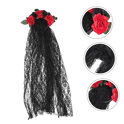 GALPADA Halloween Haarreif mit Schleier und Künstlichen Rosen Spitzen Party Haarschmuck für Damen Bequemes Kostüm Accessoire für Halloween Hochzeiten und Festliche Anlässe von GALPADA