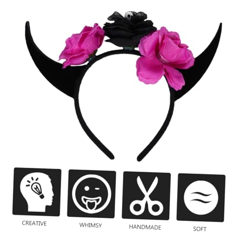 GALPADA Halloween Haarreif mit Schwarzen und Violetten Rosen und Hörnern Leichter Kopfschmuck für Damen Stilvolles Stirnband für Kostüm und Halloween Partys Bequem und Kompakt Tragbar von GALPADA