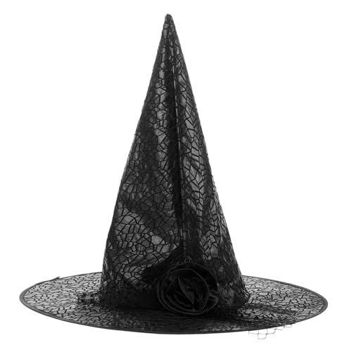 GALPADA Halloween Hexenhut mit Rosenblüte und Netzschleier Verstellbar für Erwachsene Modisches Kostümzubehör für Halloween partys Cosplay und Maskerade Schwarzer Hexenhut mit Elegantem von GALPADA