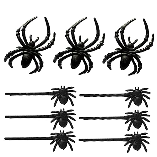 GALPADA Halloween Schwarze Künstliche Spinnen Haarspangen und Ringe Teilig Realistische Halloween Dekoration Langlebige Kunststoff Haarschmuck für Party und Kostüm Gruseliges Accessoire von GALPADA